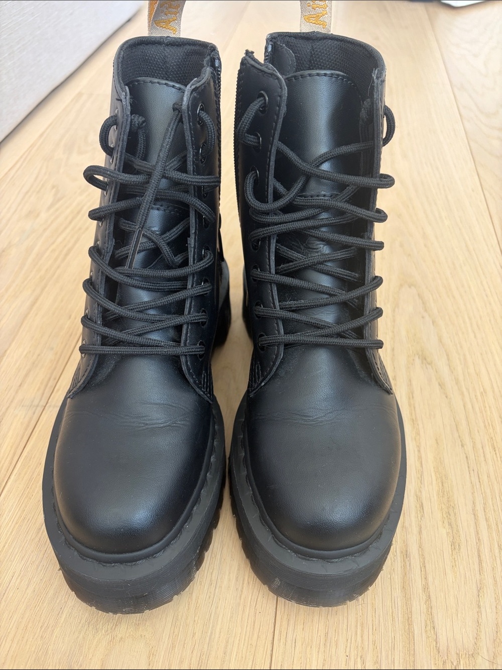 Dr. Martens Black Leather Platform Lace-Up Boots - Picture 2 of 10